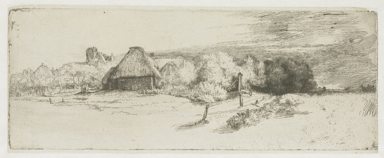 Paysage avec une ferme et la « maison à la tour » - Rembrandt van Rijn
