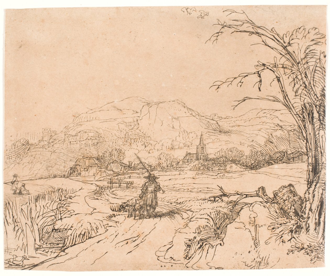 Paysage avec un sportif et des chiens - Rembrandt van Rijn