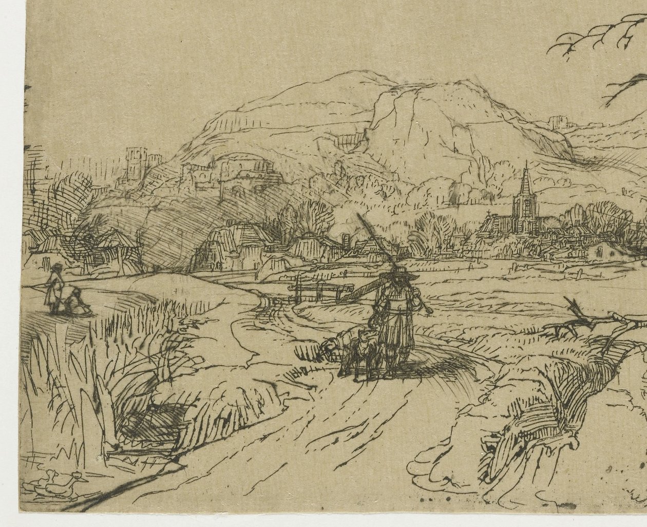 Paysage avec un sportif et des chiens - Rembrandt van Rijn