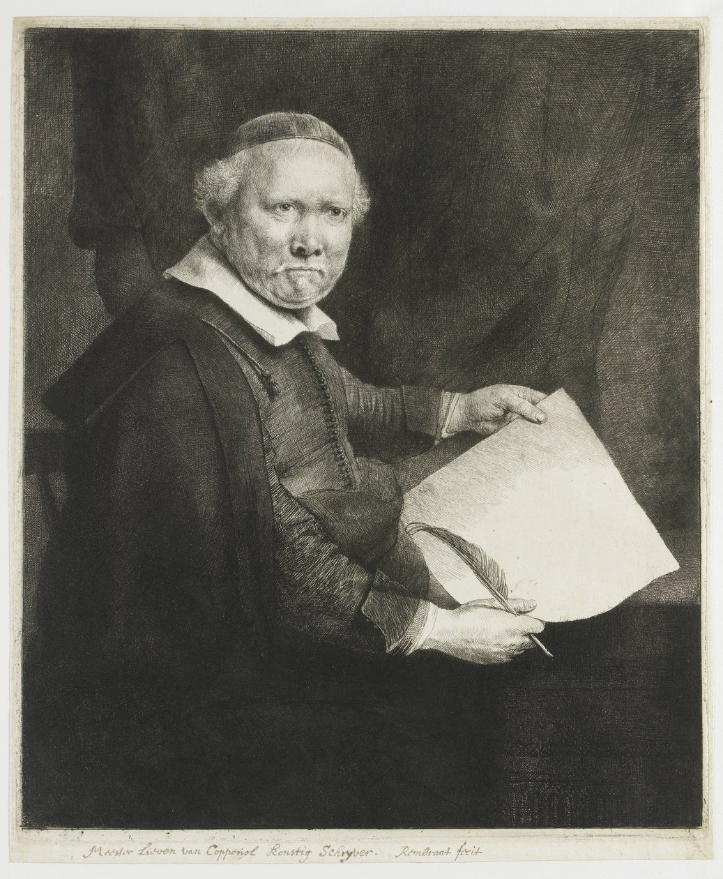 Lieven Willemsz. van Coppenol, maître-lettrier : la grande planche - Rembrandt van Rijn