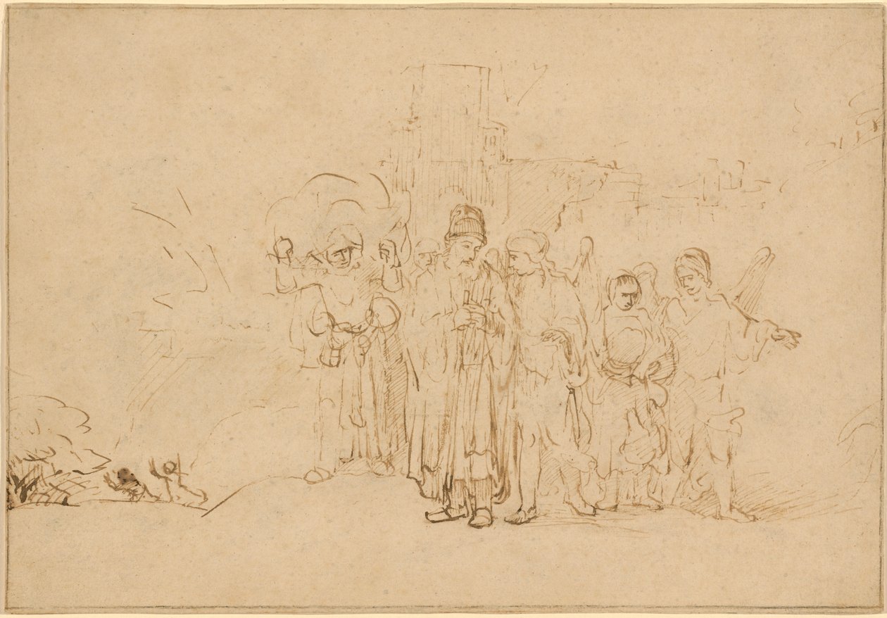 Loth et sa famille quittant Sodome - Rembrandt van Rijn
