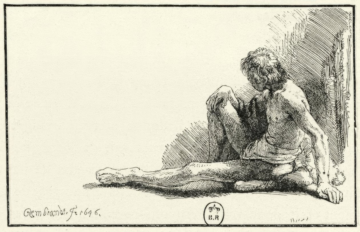 Nu masculin, assis par terre - Rembrandt van Rijn