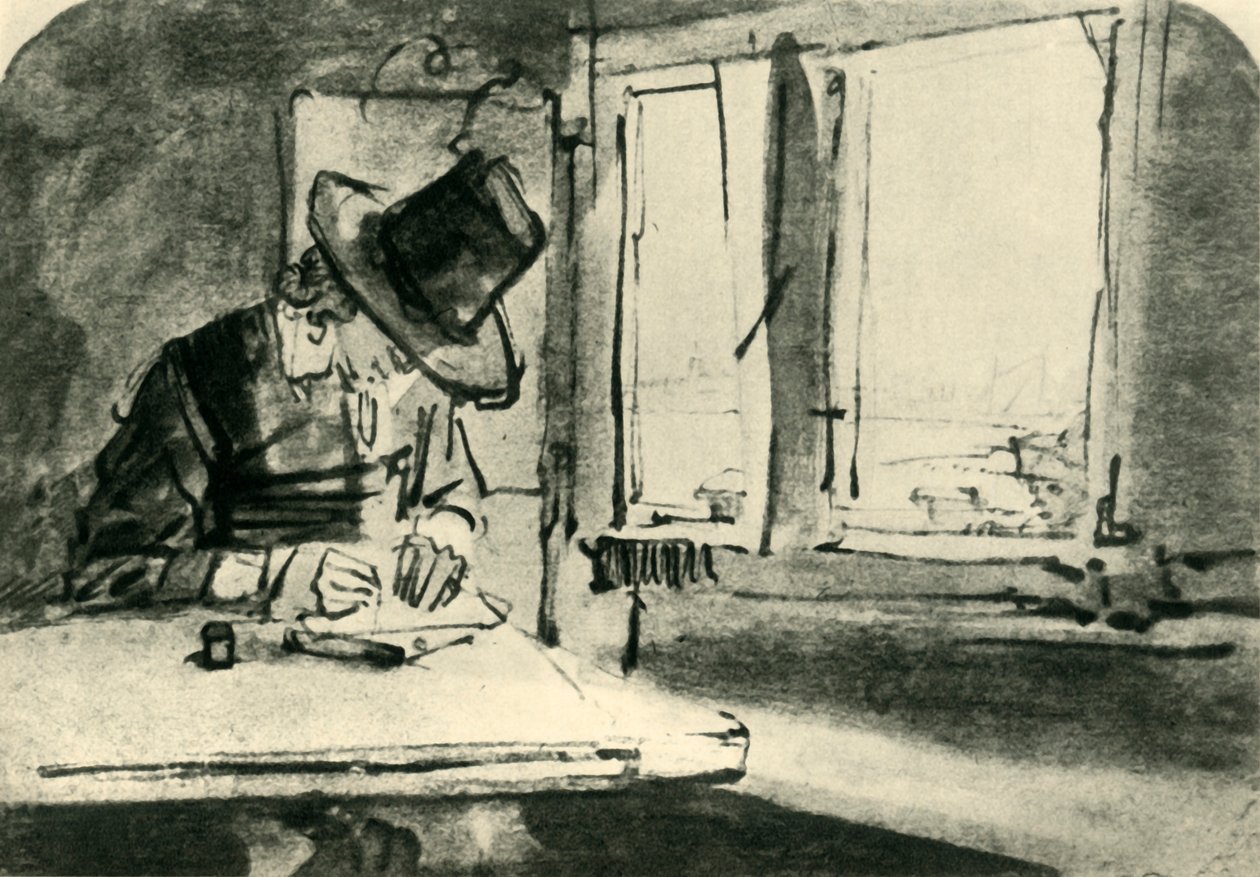 Homme dessinant à la fenêtre, milieu du 17ème siècle, 1943 - Rembrandt van Rijn