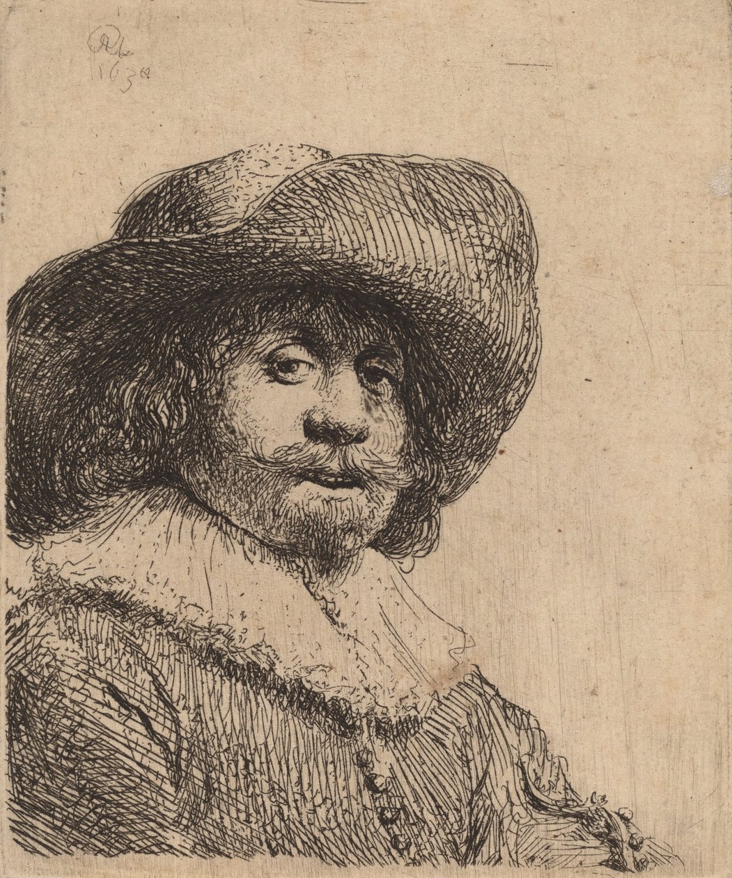 Homme avec un chapeau à large bord - Rembrandt van Rijn