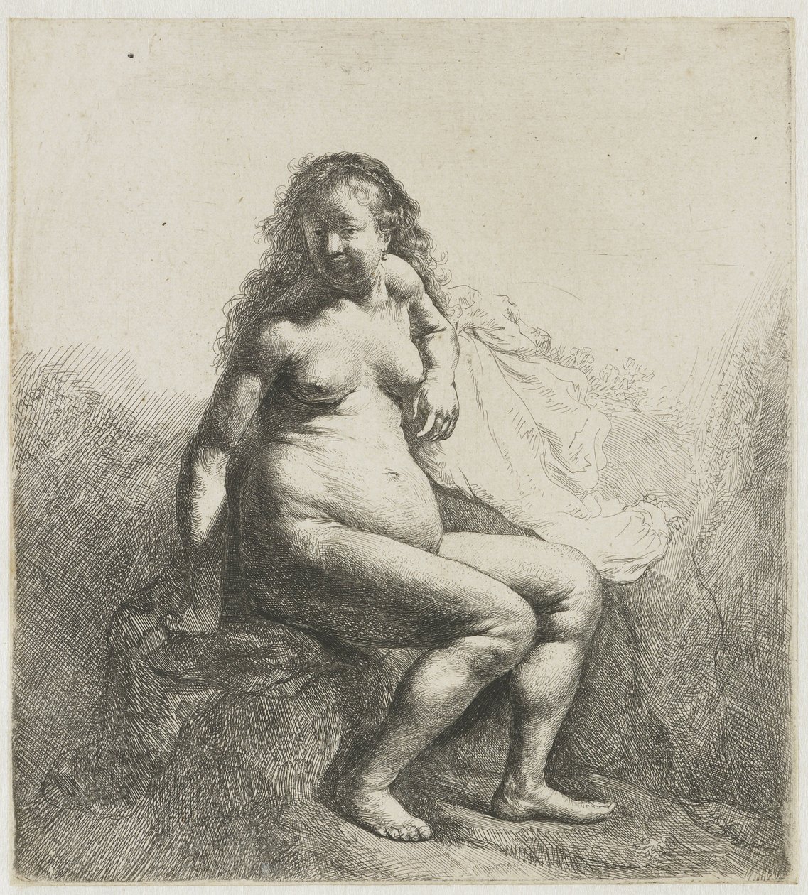 Femme nue sur une butte - Rembrandt van Rijn