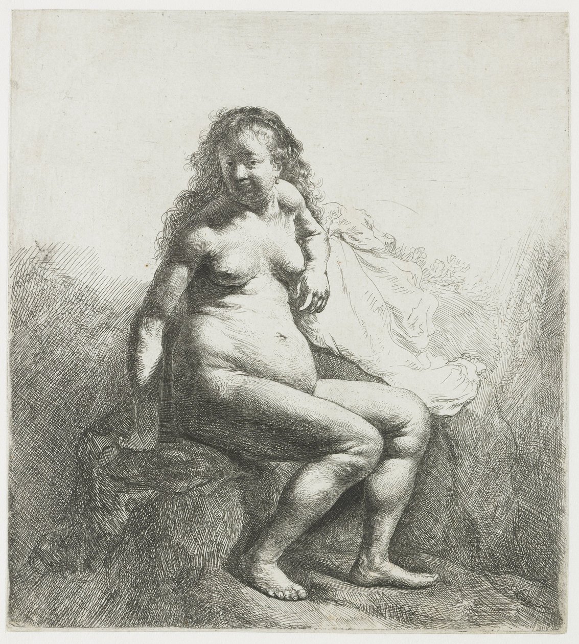 Femme nue sur une butte - Rembrandt van Rijn