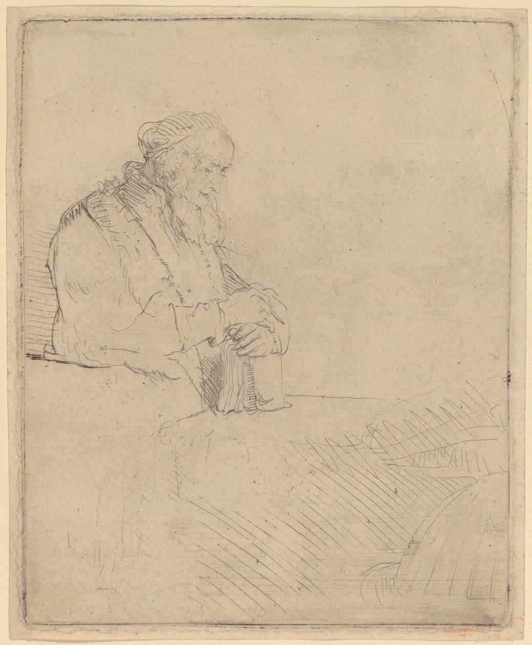 Vieil homme en méditation, appuyé sur un livre - Rembrandt van Rijn