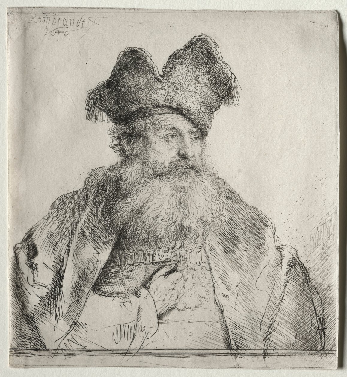 Vieil homme avec un bonnet de fourrure divisé, 1640 - Rembrandt van Rijn