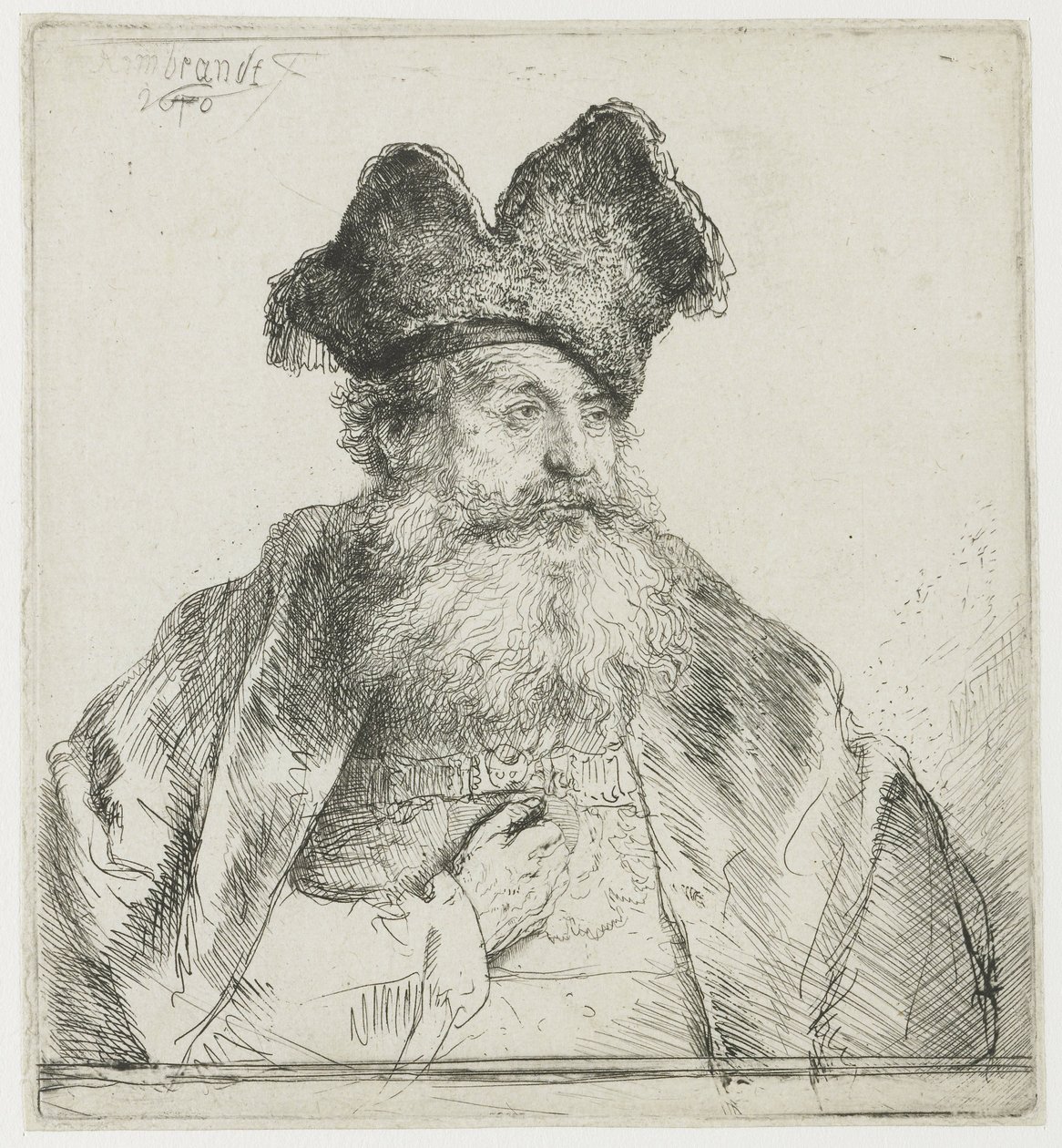 Vieil homme avec un bonnet de fourrure divisé - Rembrandt van Rijn