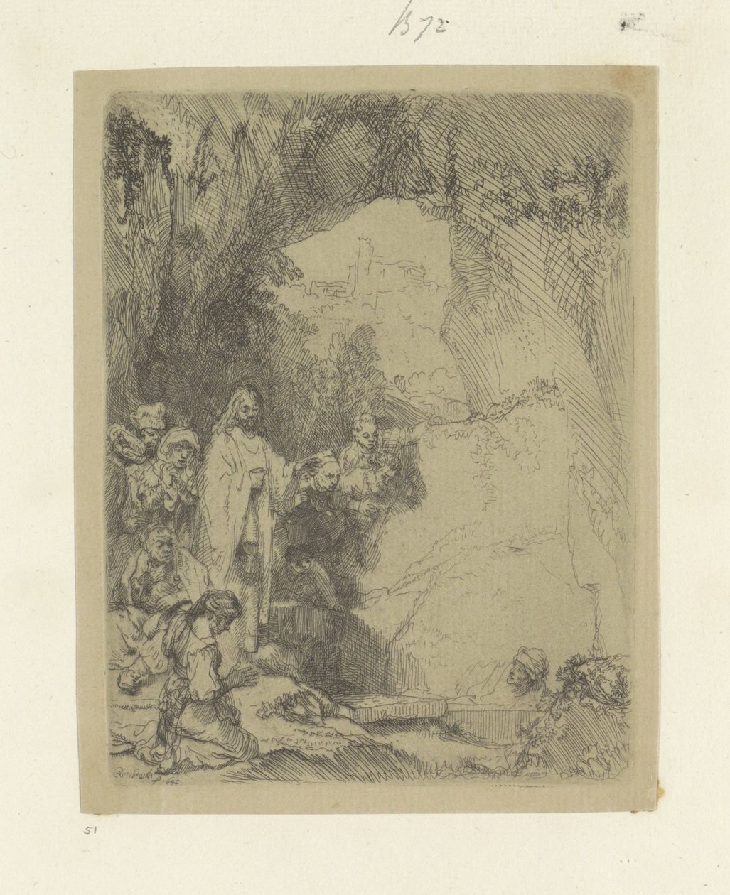 Résurrection de Lazare : petite plaque - Rembrandt van Rijn