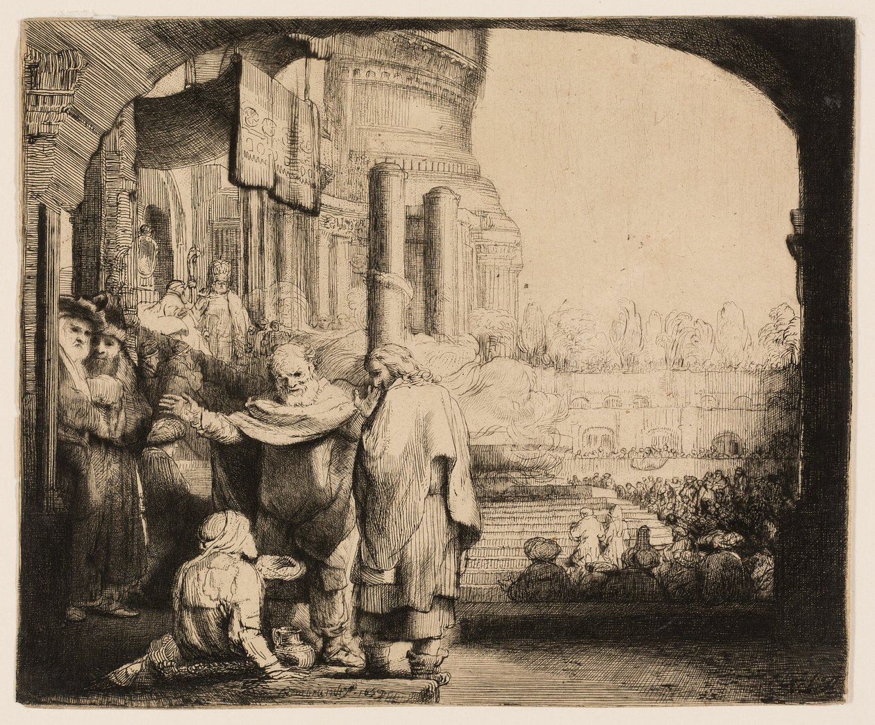 Pierre et Jean guérissant le paralytique à la porte du temple - Rembrandt van Rijn