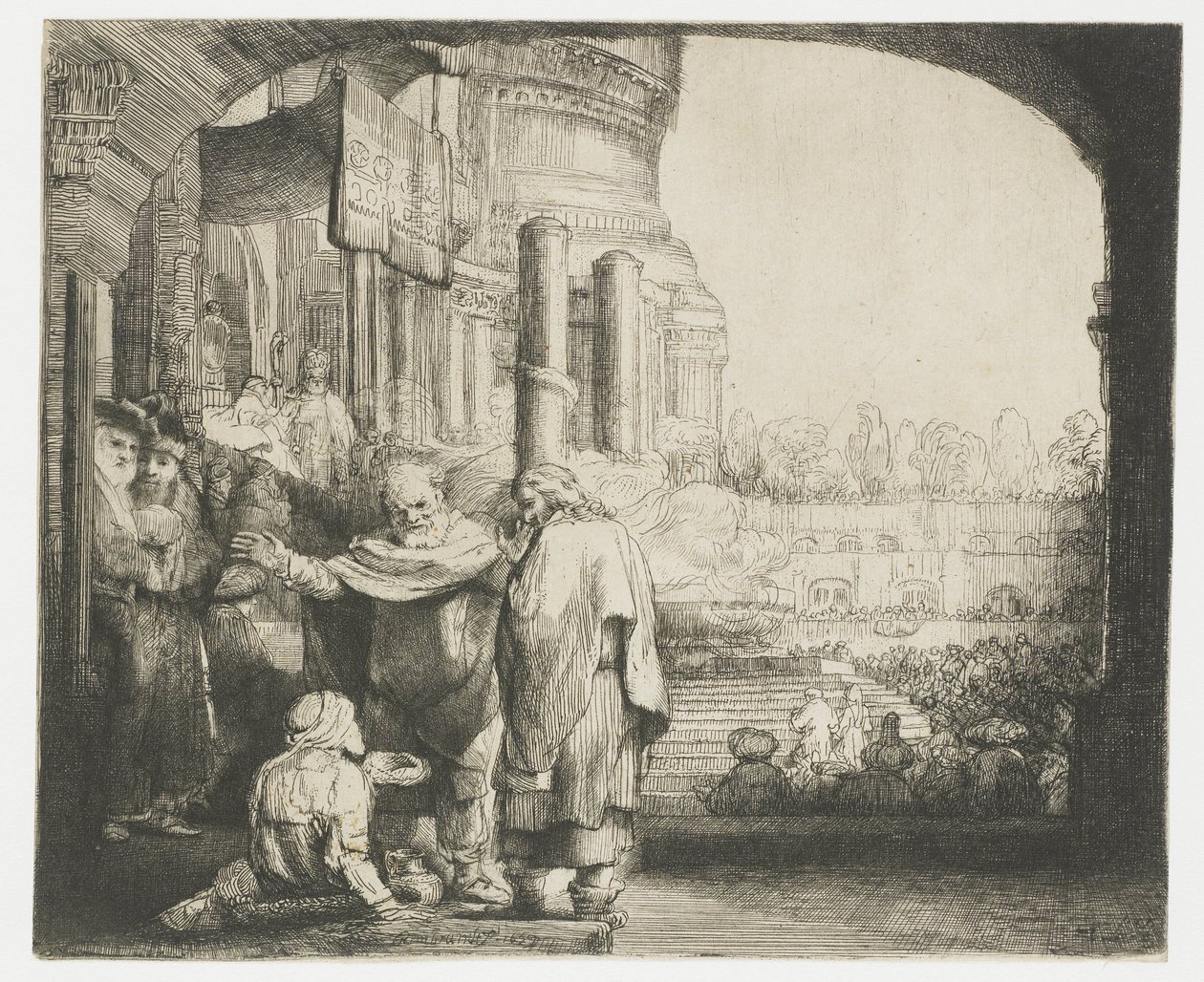 Pierre et Jean guérissant le paralytique à la porte du temple - Rembrandt van Rijn