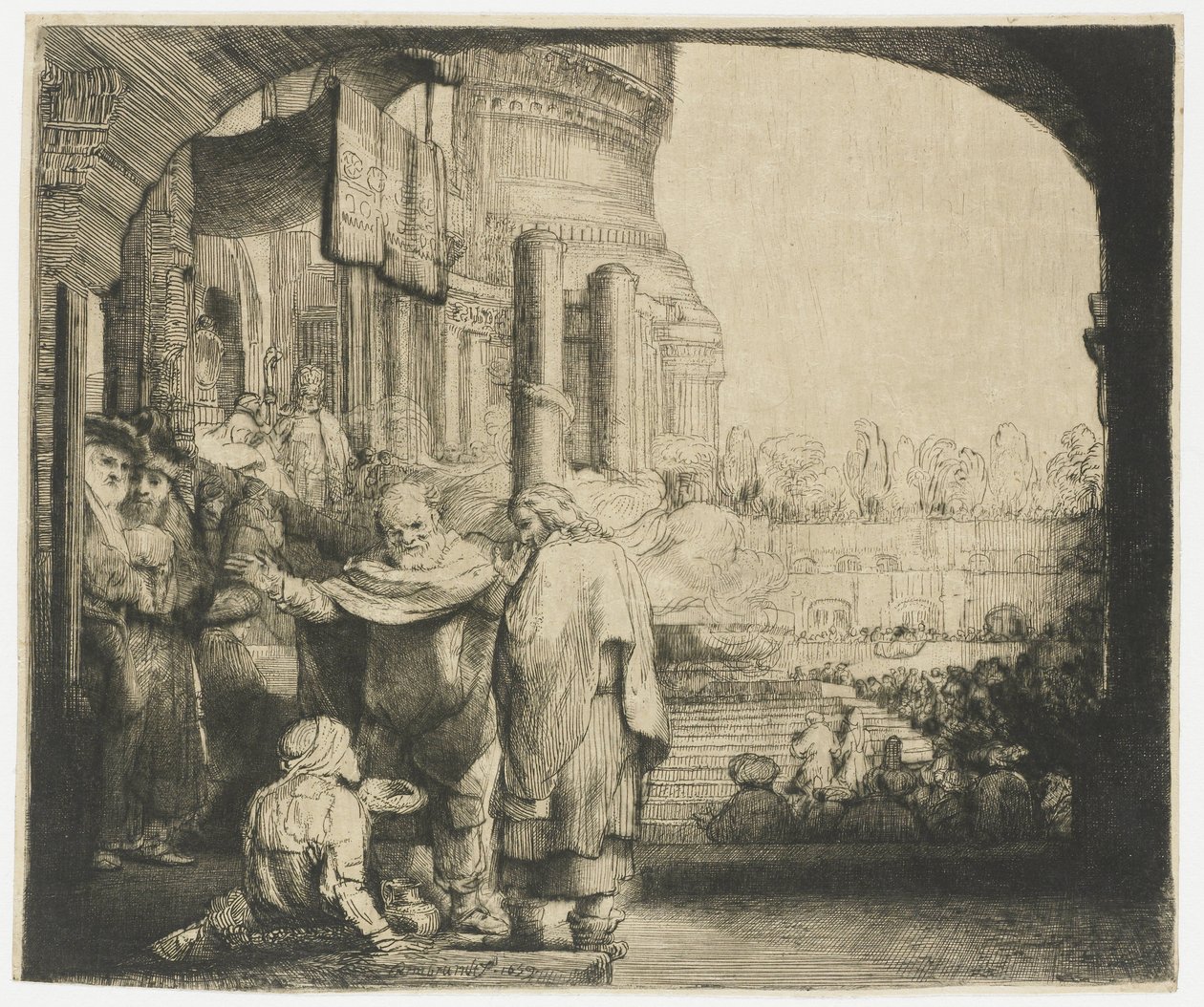 Pierre et Jean guérissant le paralytique à la porte du temple - Rembrandt van Rijn