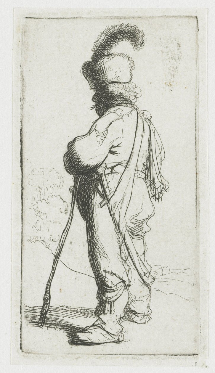 Un Polonais appuyé sur une canne - Rembrandt van Rijn