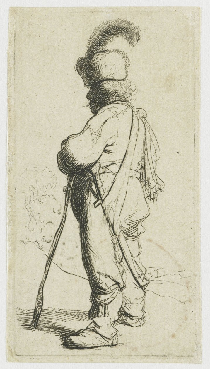 Un Polonais appuyé sur une canne - Rembrandt van Rijn