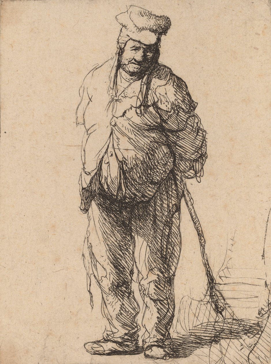 Paysanne en haillons avec un bâton derrière elle - Rembrandt van Rijn