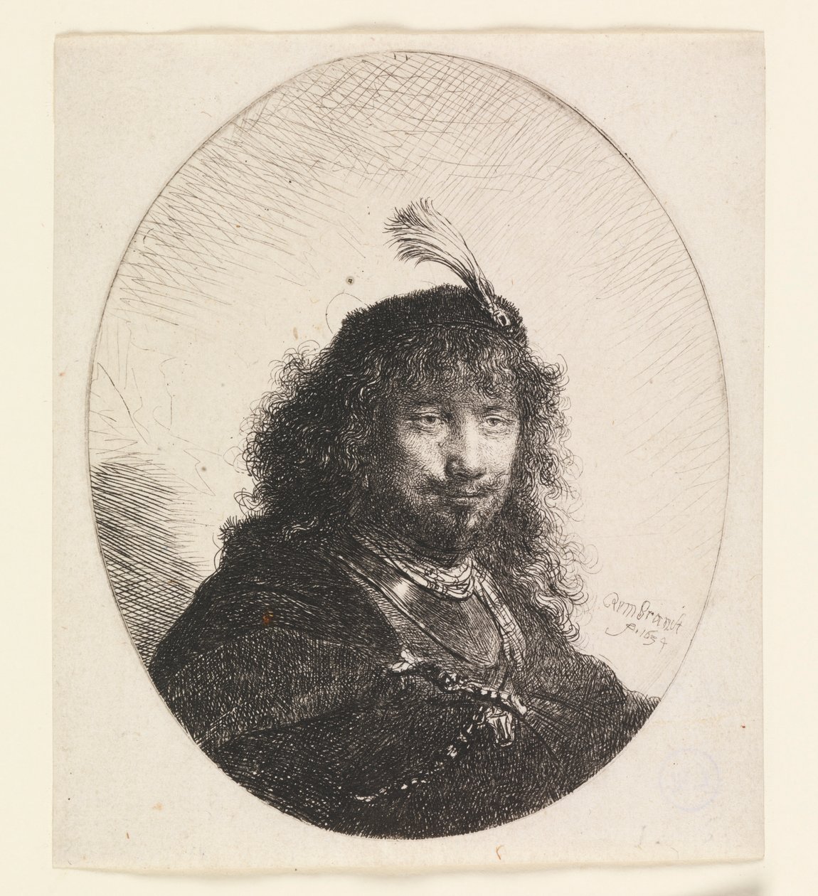Rembrandt avec chapeau à plumes et sabre abaissé - Rembrandt van Rijn
