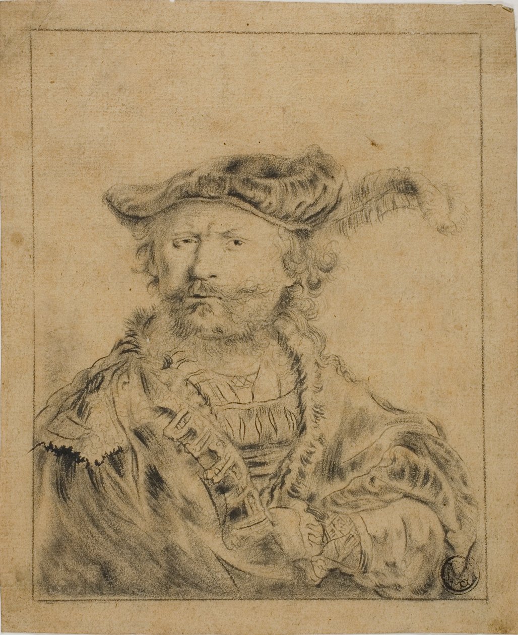 Rembrandt avec un chapeau à plumes - Rembrandt van Rijn