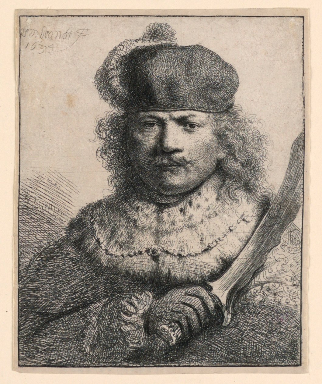 Rembrandt avec sabre levé - Rembrandt van Rijn