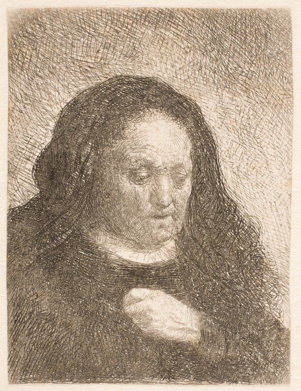 La mère de Rembrandt, la main sur la poitrine : petit buste - Rembrandt van Rijn
