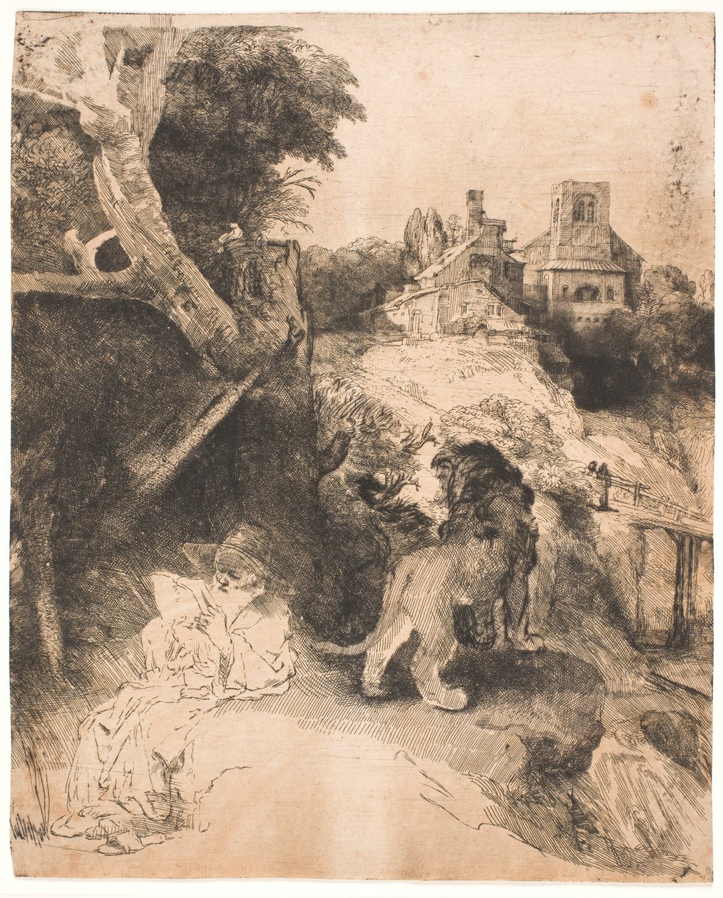 Saint Jérôme en train de lire, dans un paysage italien - Rembrandt van Rijn