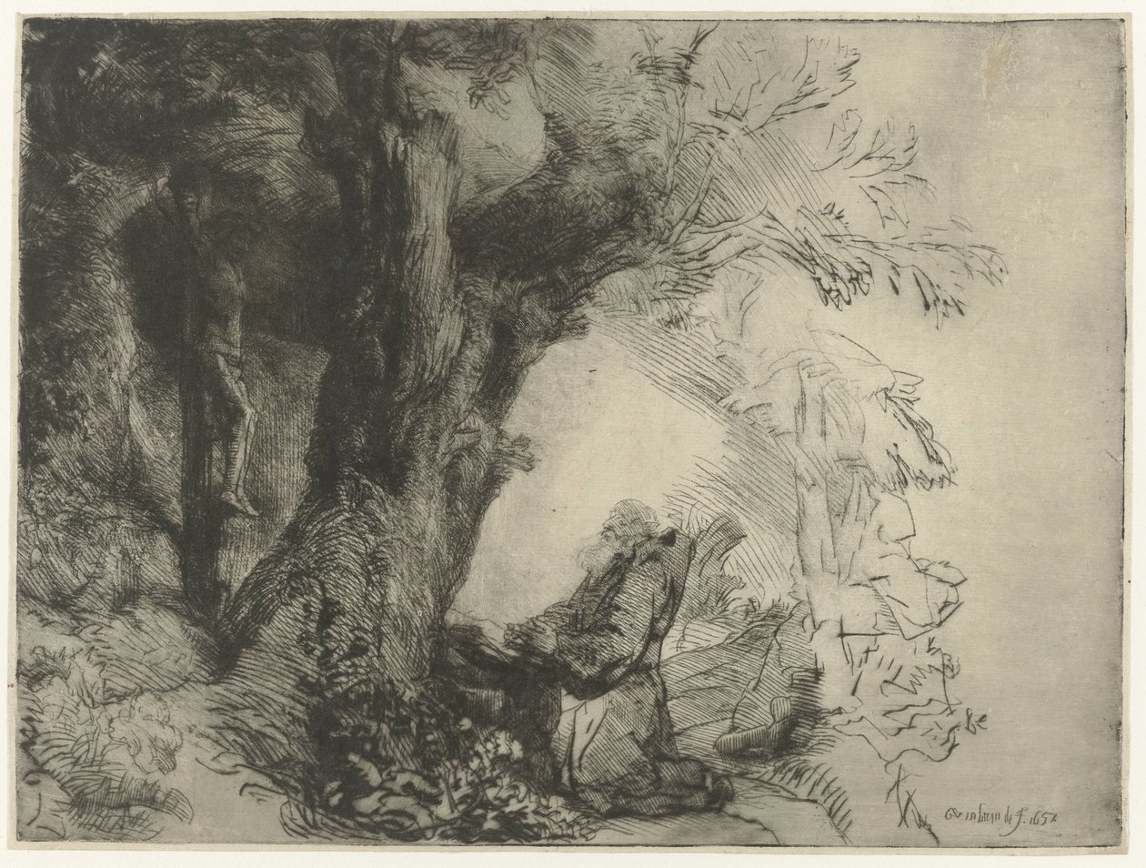 Saint François sous un arbre, priant - Rembrandt van Rijn