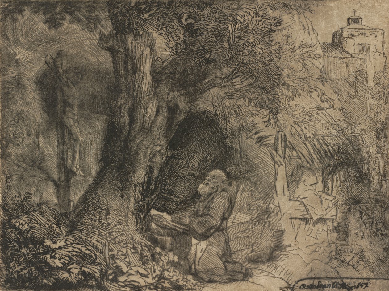 Saint François priant sous un arbre, 1657 - Rembrandt van Rijn