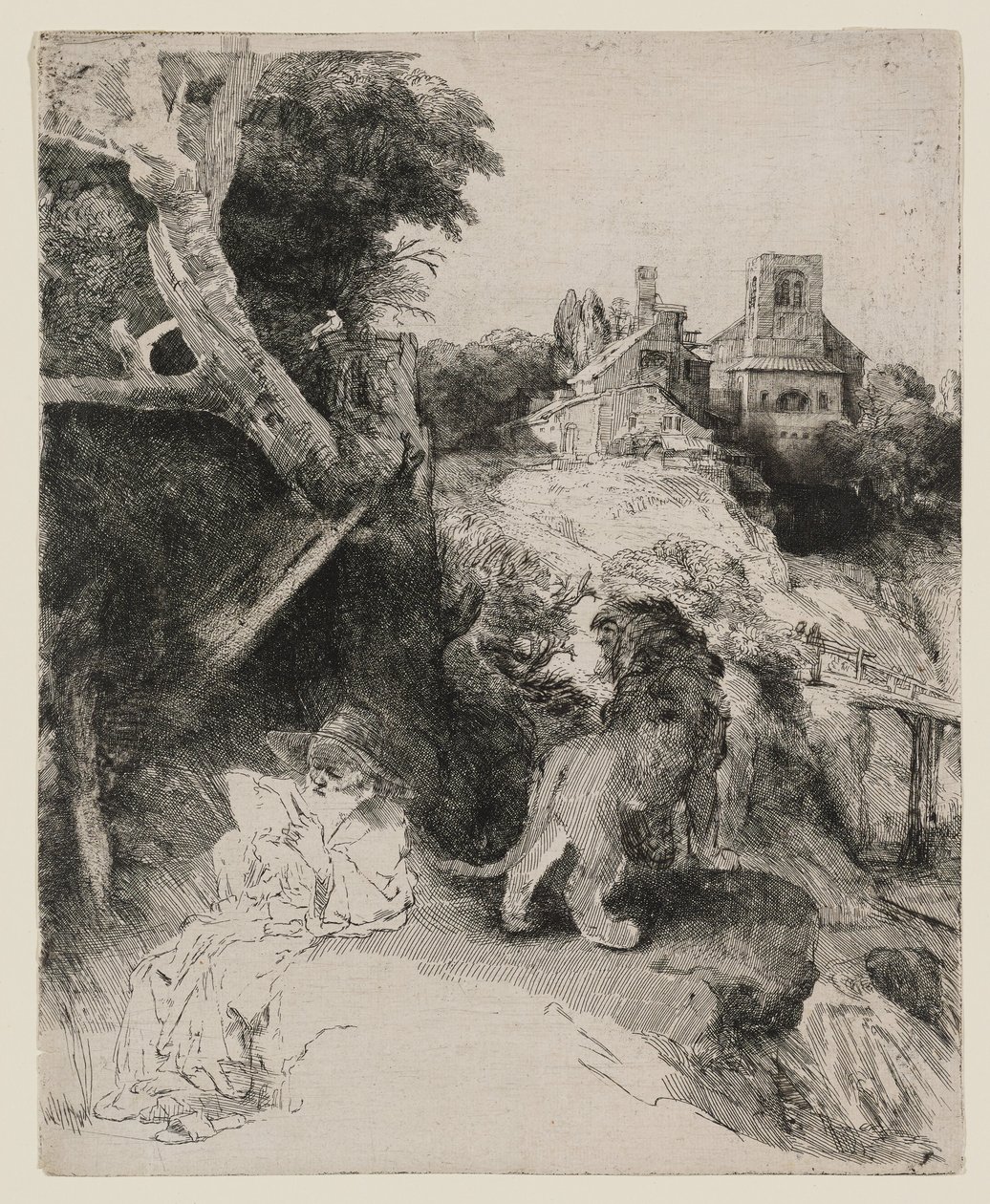 Saint Jérôme lisant dans un paysage italien - Rembrandt van Rijn