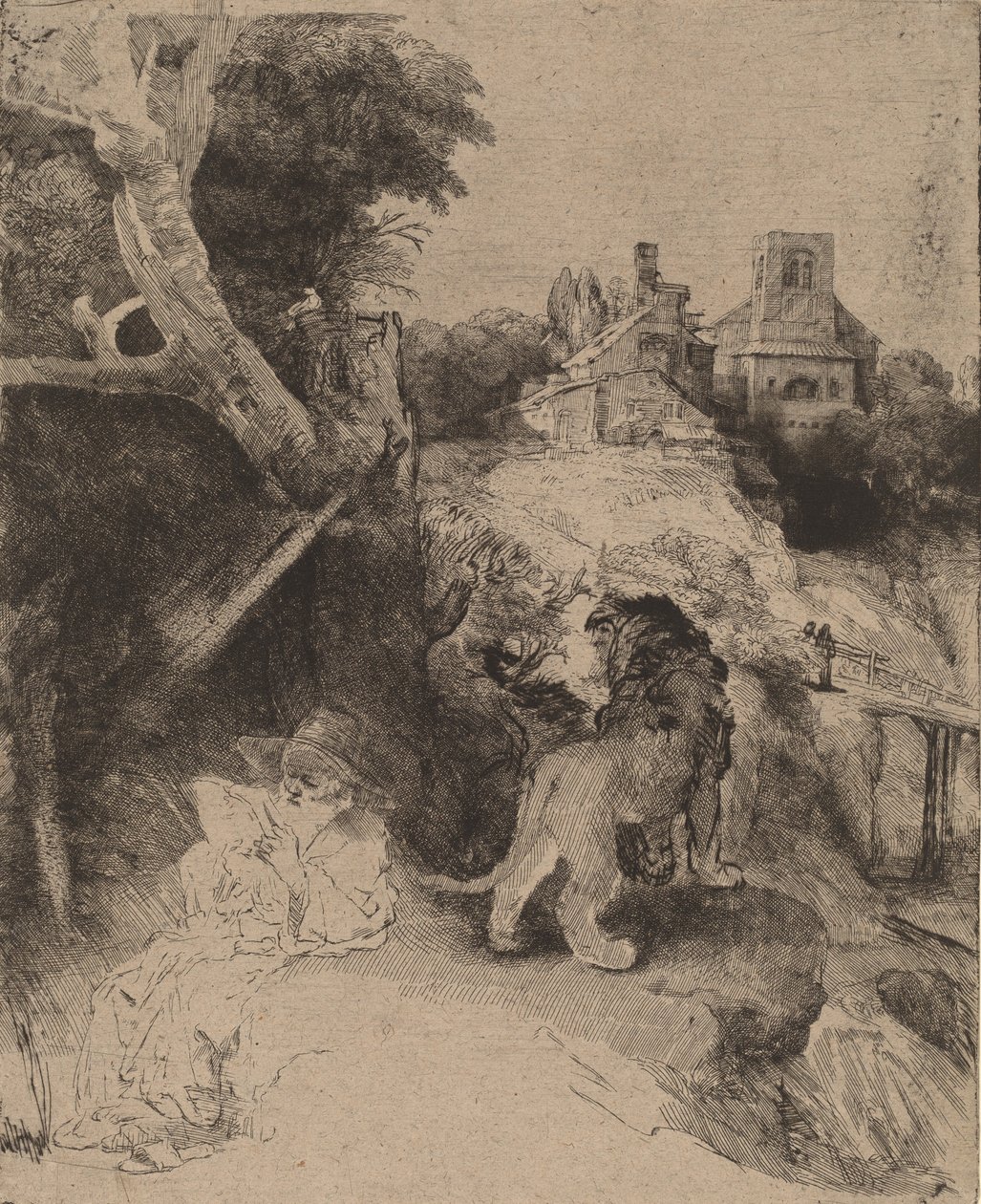 Saint Jérôme lisant dans un paysage italien, vers 1653 - Rembrandt van Rijn