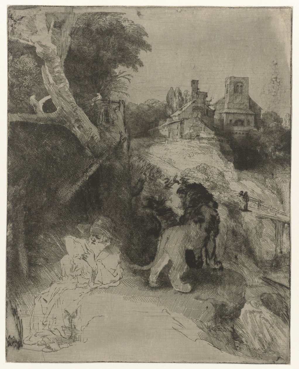 Saint Jérôme lisant dans un paysage italianisant - Rembrandt van Rijn