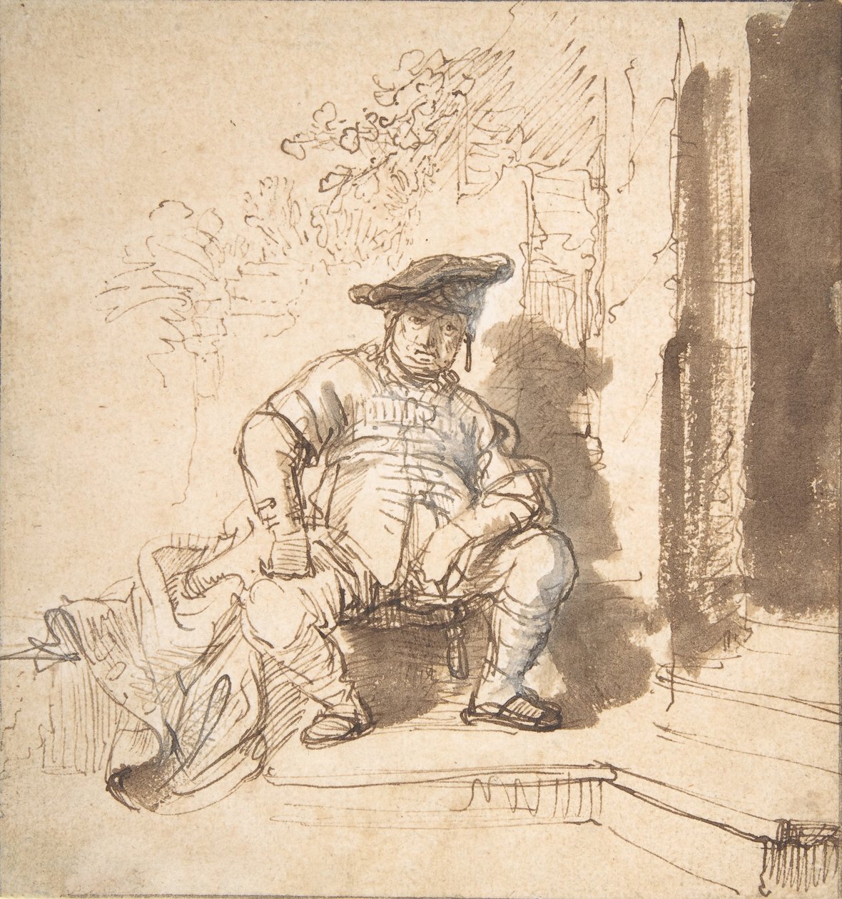 Homme assis portant une casquette plate, 1635-40 - Rembrandt van Rijn