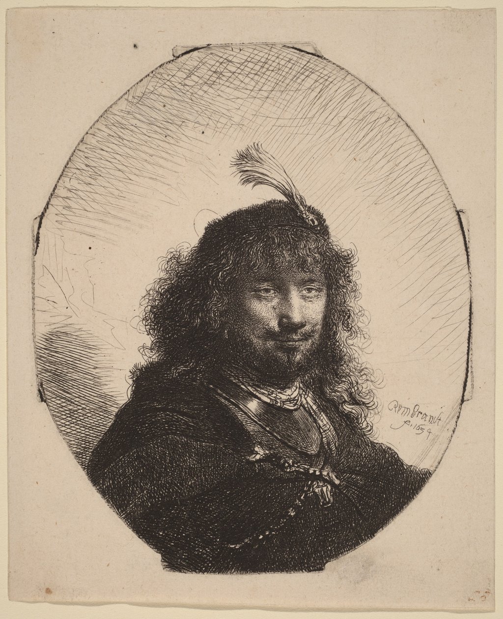 Autoportrait () avec un bonnet à plumes et un sabre baissé - Rembrandt van Rijn