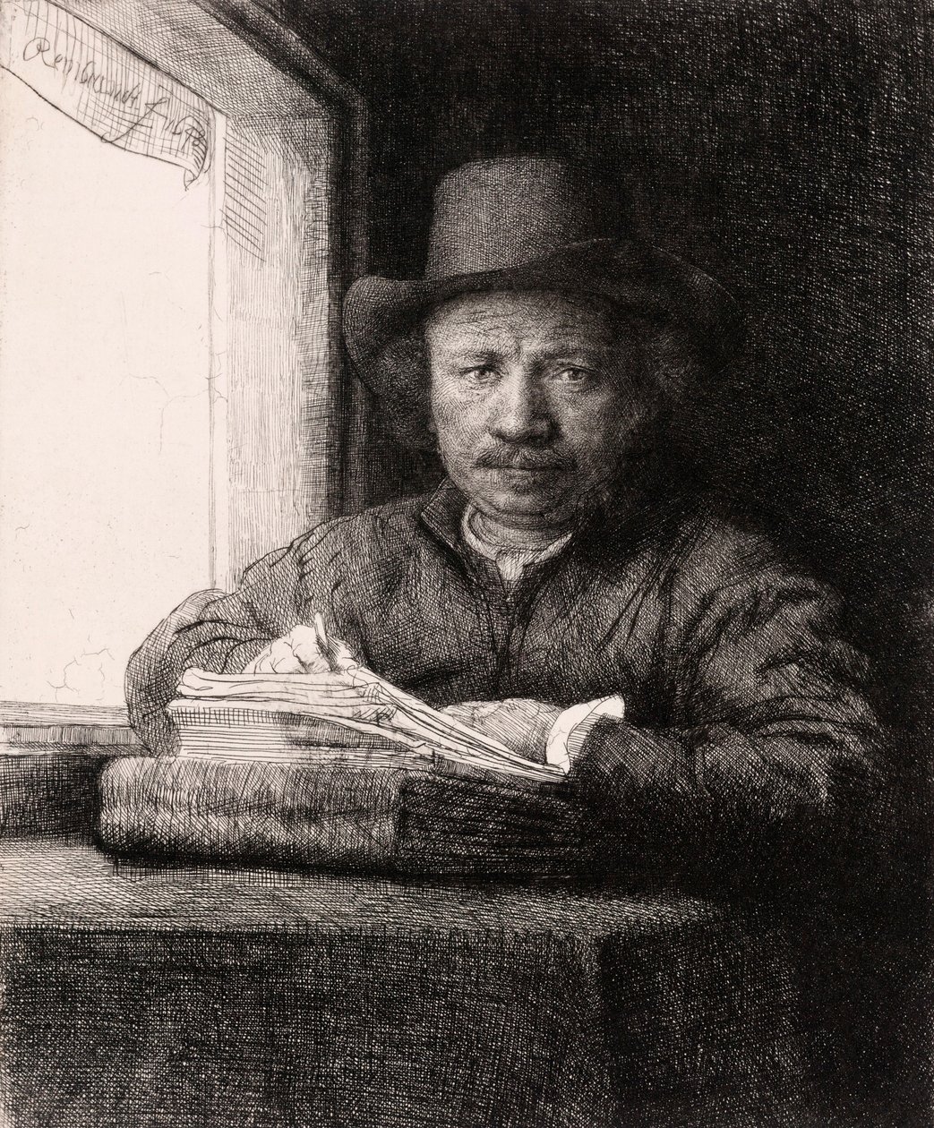 Autoportrait dessinant à une fenêtre par Rembrandt van Rijn - Rembrandt van Rijn