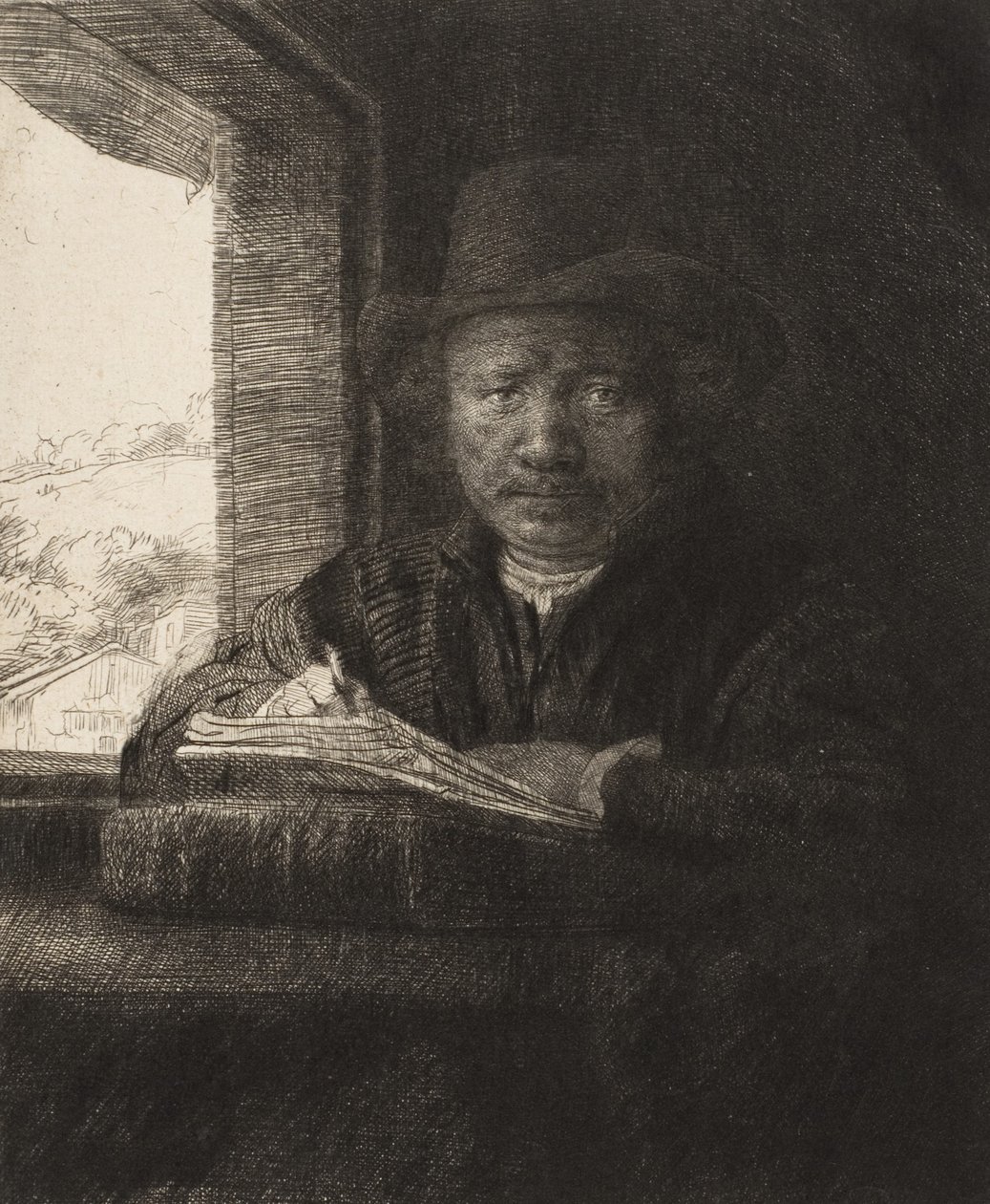 Autoportrait gravé à une fenêtre, 1648 - Rembrandt van Rijn