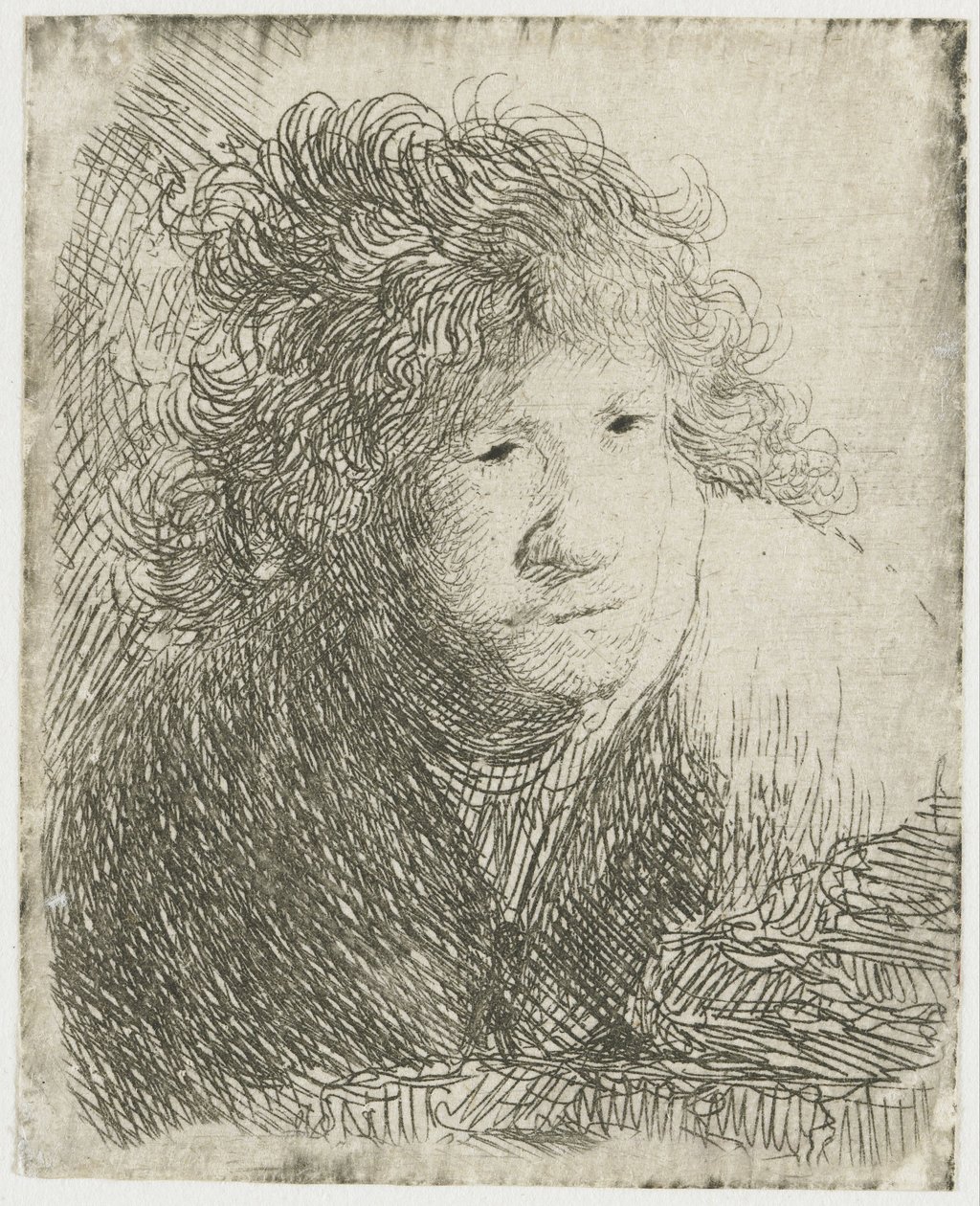 Autoportrait, penché en avant, écoutant, 1628 - Rembrandt van Rijn