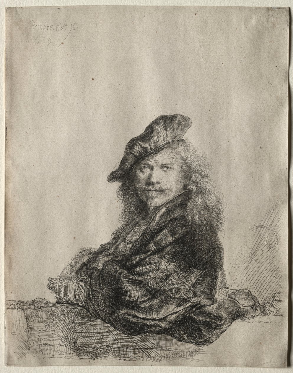 Autoportrait appuyé sur un rebord de pierre, 1639 - Rembrandt van Rijn