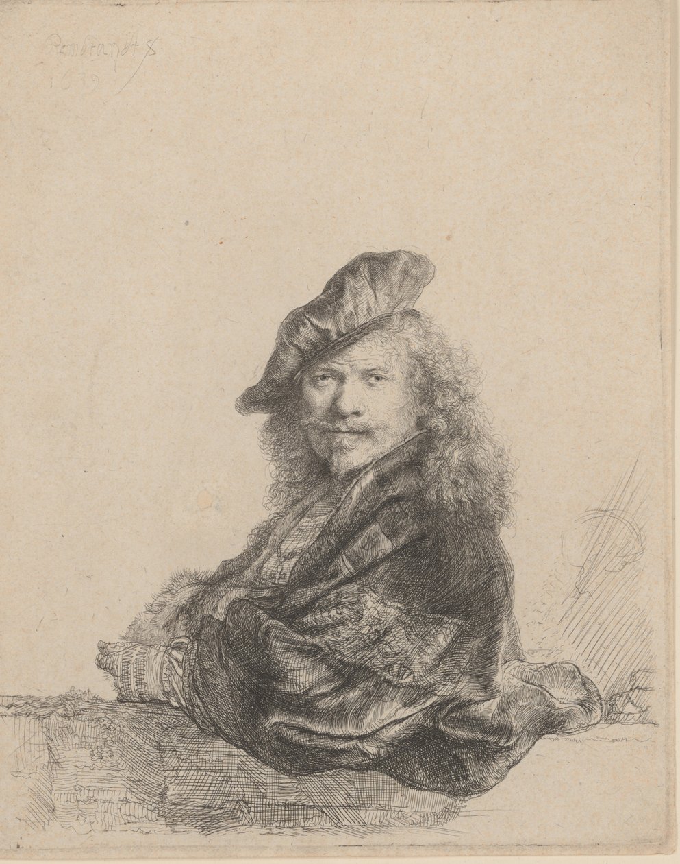 Autoportrait appuyé sur un rebord de pierre, 1639 - Rembrandt van Rijn