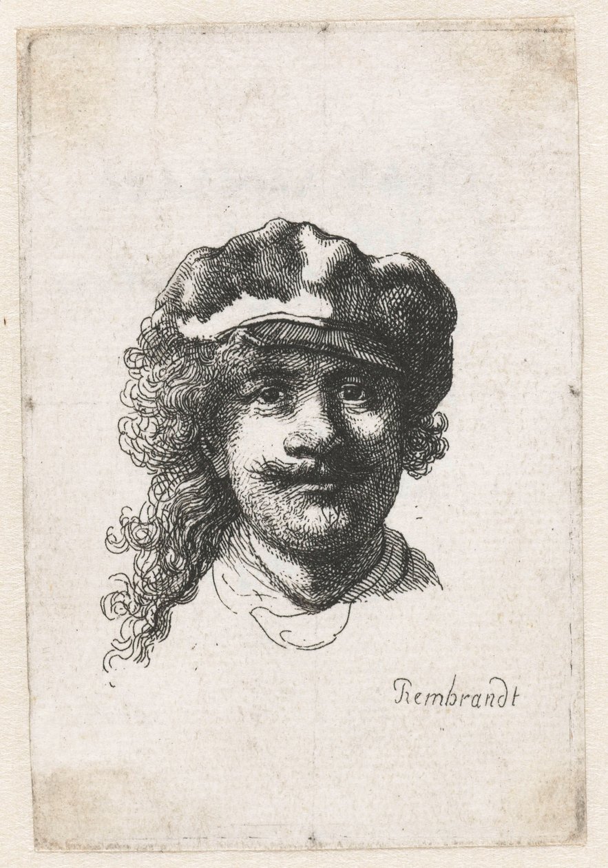 Autoportrait portant un bonnet mou : visage complet, tête seulement, vers 1635 - Rembrandt van Rijn