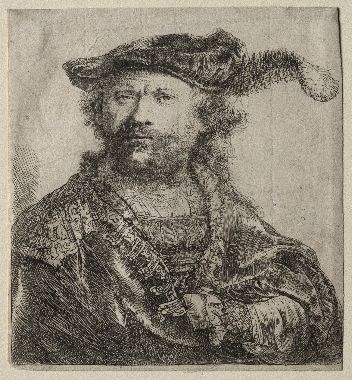 Autoportrait en chapeau de velours avec plume, 1638 - Rembrandt van Rijn