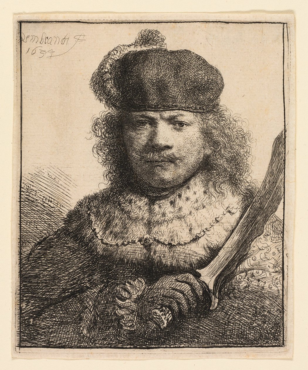 Autoportrait avec sabre levé - Rembrandt van Rijn
