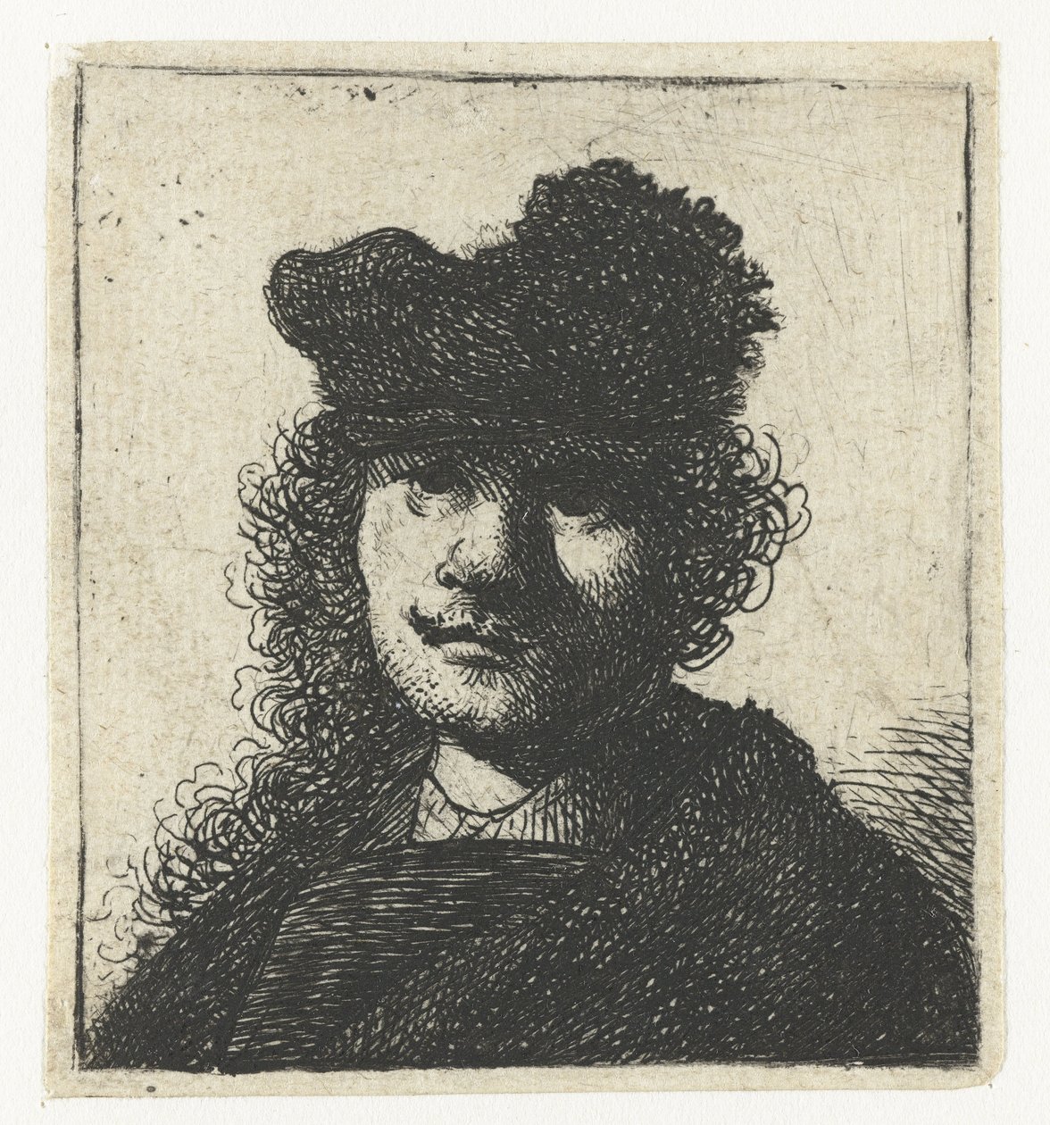 Autoportrait en bonnet et manteau sombre : buste - Rembrandt van Rijn