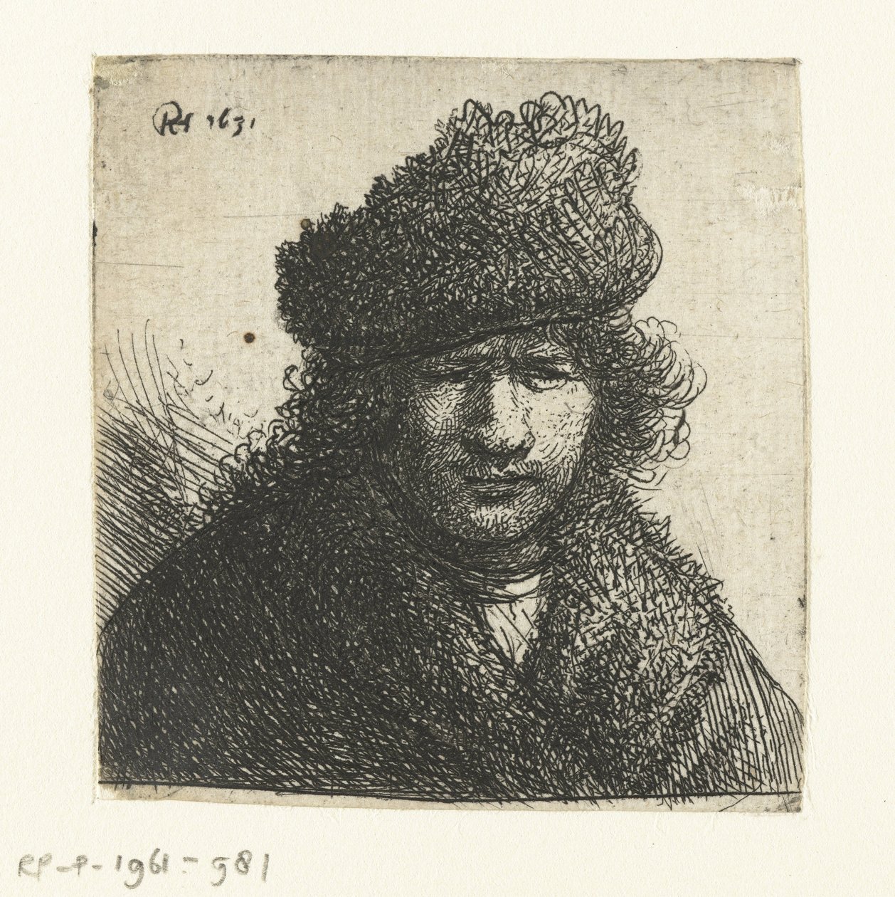 Autoportrait avec bonnet de fourrure incliné : buste - Rembrandt van Rijn