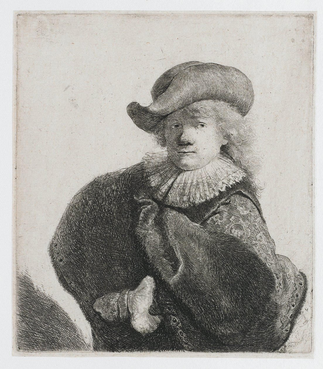 Autoportrait avec un chapeau souple et une cape à motifs - Rembrandt van Rijn