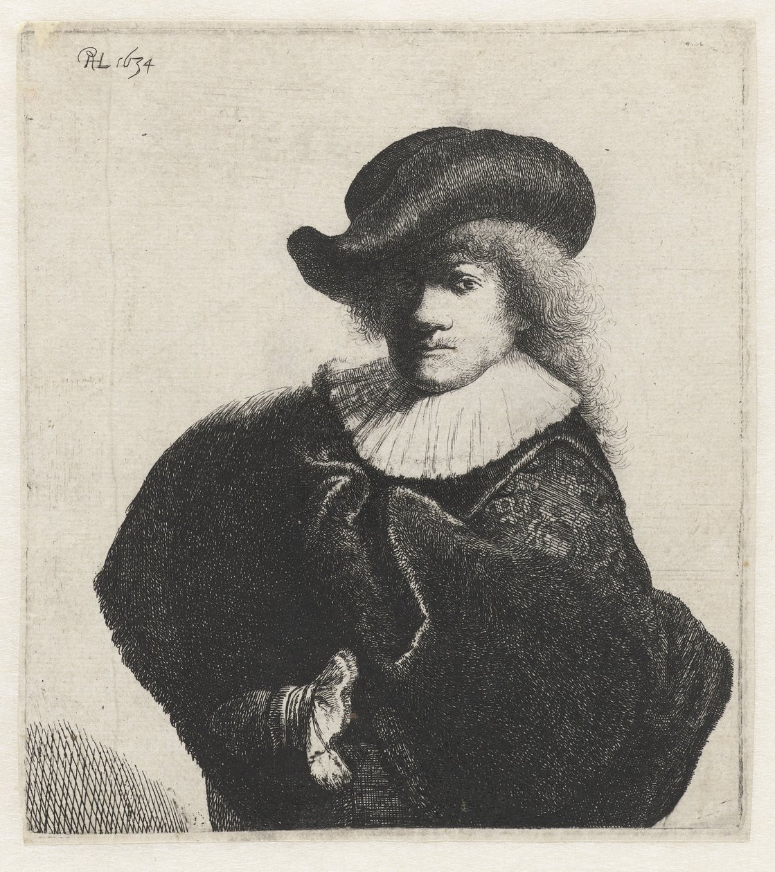 Autoportrait avec un chapeau mou et une cape brodée - Rembrandt van Rijn