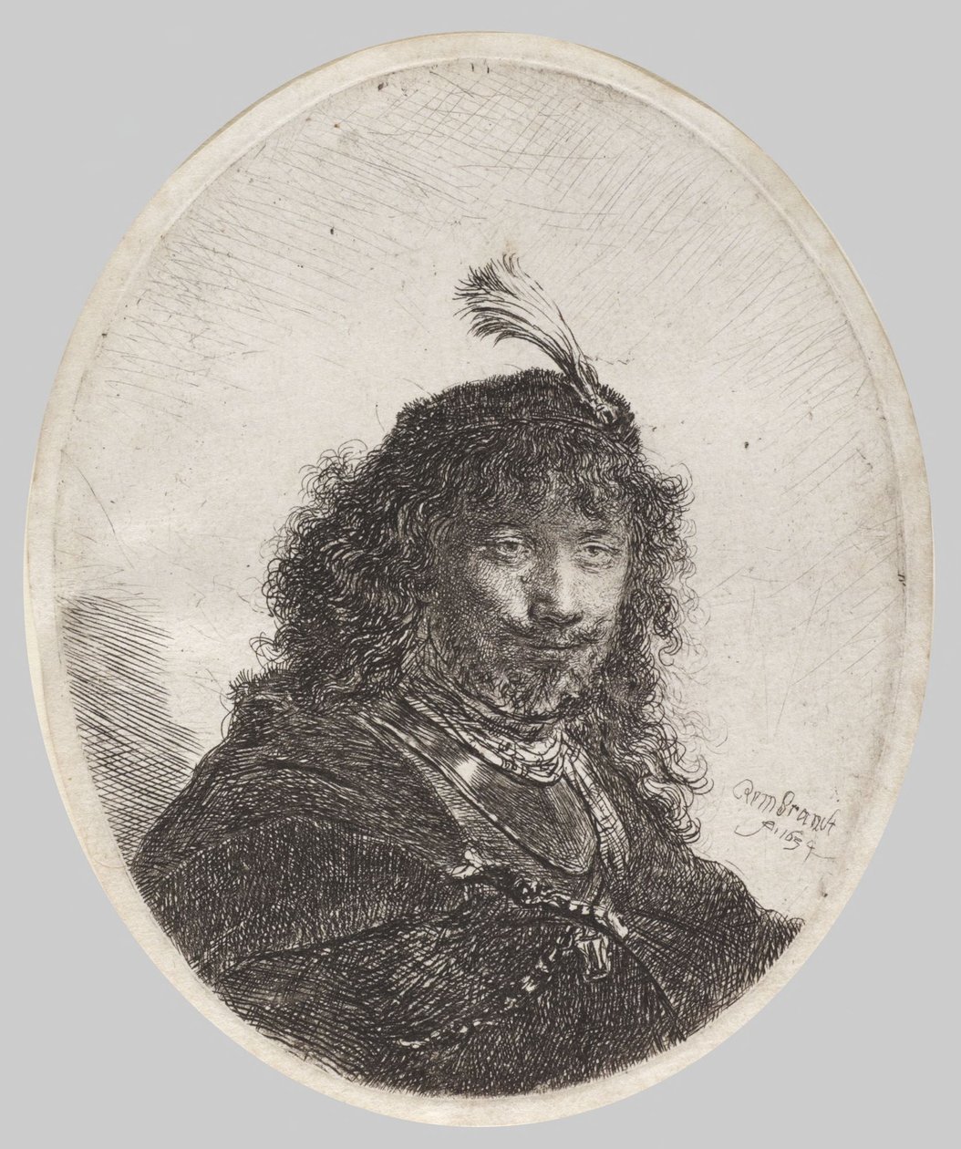 Autoportrait au bonnet à plumes et au sabre baissé - Rembrandt van Rijn