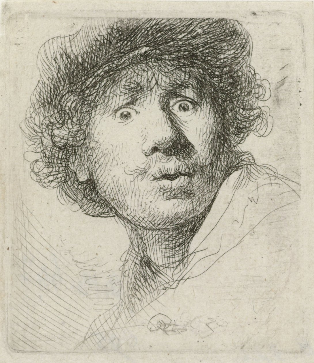 Autoportrait avec béret et yeux écarquillés, 1630 - Rembrandt van Rijn