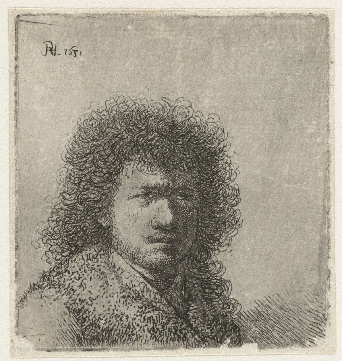 Autoportrait avec cheveux touffus : buste - Rembrandt van Rijn