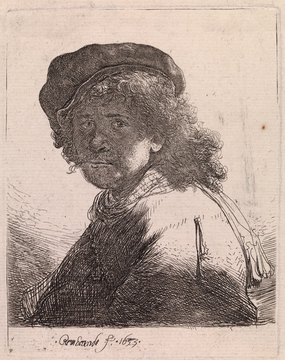 Autoportrait avec une casquette et une écharpe, le visage dans l