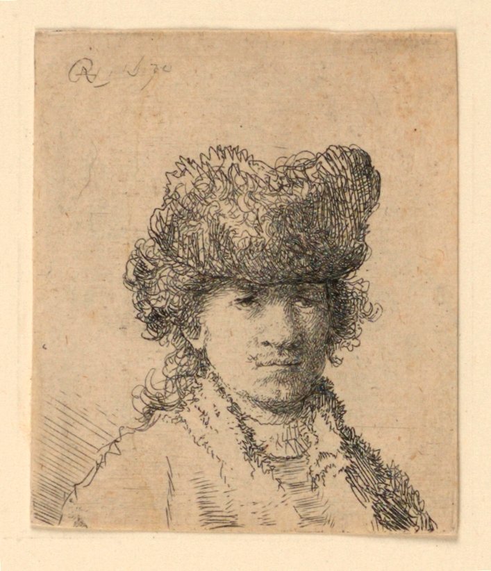 Autoportrait en bonnet de fourrure : Buste - Rembrandt van Rijn