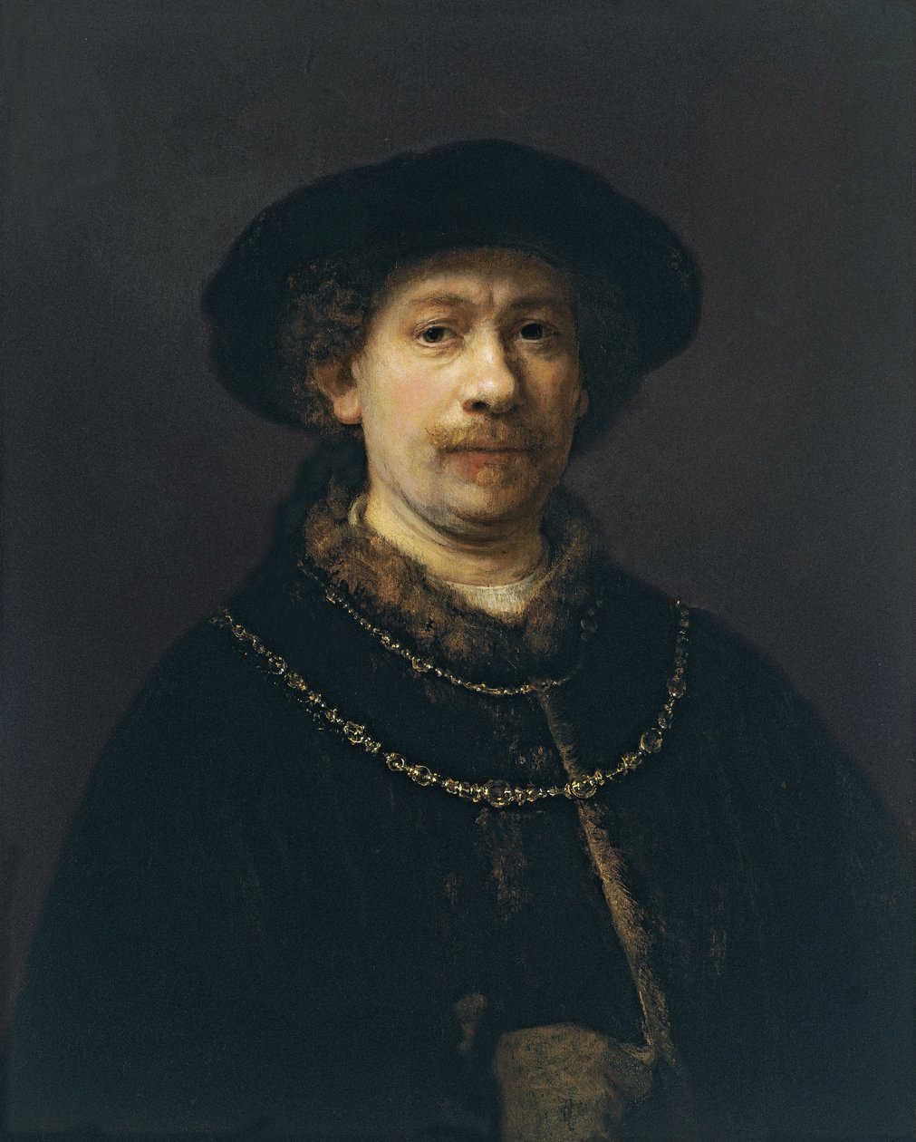 Autoportrait avec béret et deux chaînes en or - Rembrandt van Rijn